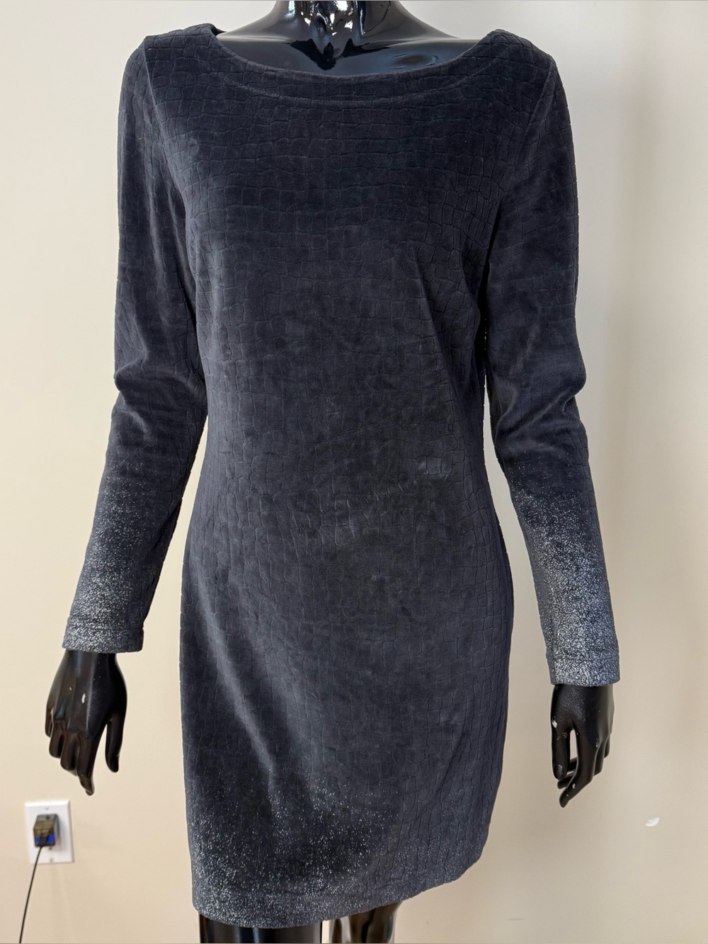 Juicy Couture Long Sleeve Black Velour Mini Dress Y2K Size M